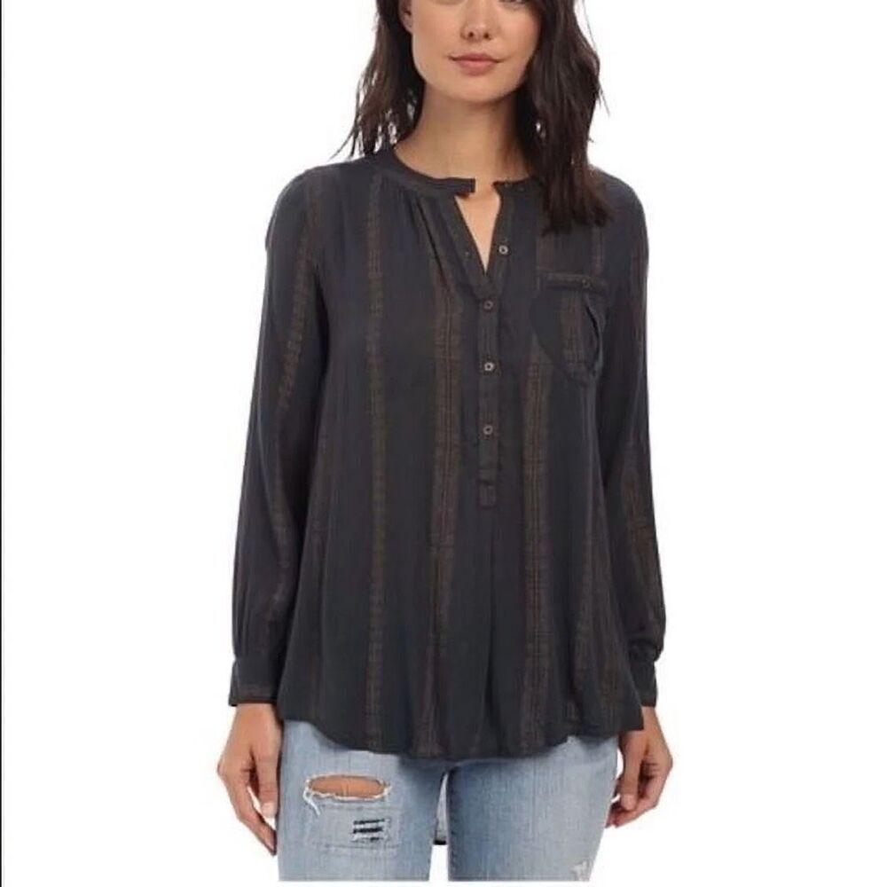 Free People Shibori Magic Top Darkest Emerald Gauzy Oversized SzM Boho, Peasant